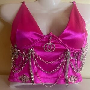 Pink Chain Embellished Tank Top